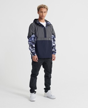 Superdry Jared Overhead Cagoule Férfi Kabát Szürke/Kék | GUNBQ8910